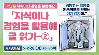 🦘5-2 2단원 「지식이나 경험을 활용해 글 읽기-②」 국어 72~75쪽 (4차시)【지식이나 경험을 활용해요】 | 5학년 2학기 국어