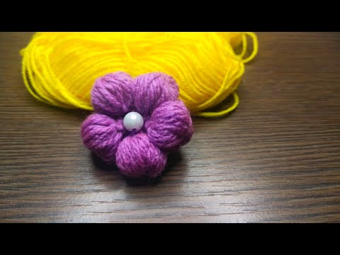 Super Easy Woolen Flower Craft Ideas Using Fingers|Amazing Hand Embroidery Design Trick#shorts