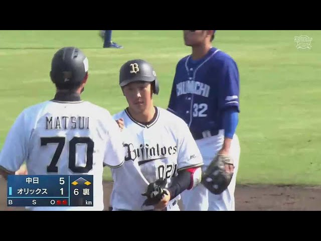 【ファーム】バファローズ・園部佳太 低めの球にうまく合わせタイムリー2ベースヒット!! 2022年4月28日 オリックス・バファローズ 対 中日ドラゴンズ