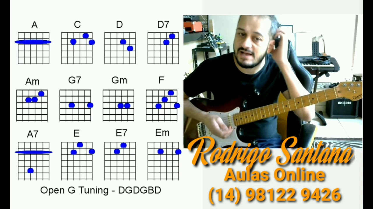 OPEN G TUNING...Aula de guitarra ( Afinação aberta em Sol - G)