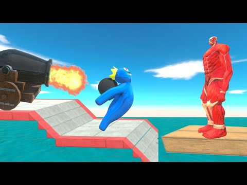 Superheroes and Villains Escape Downhill From Cannon and Titon - Animal Revolt Battle Simulator