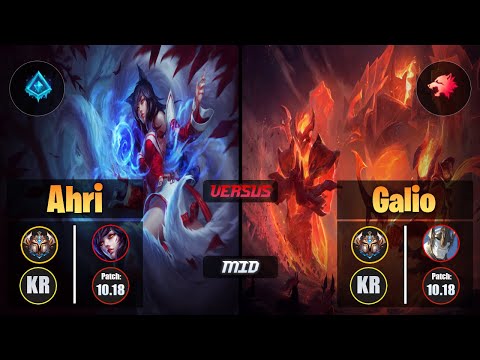 Challenger AHRI [Glacial Augment] (Mid) VS  GALIO - Challenger KR Patch 10.18