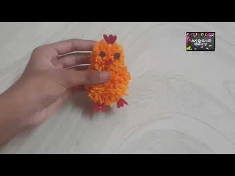 Super Easy Pom Pom Chicken Making Idea with Fingers /  DIY Pom Pom Chick / How to Make Yarn Chicken