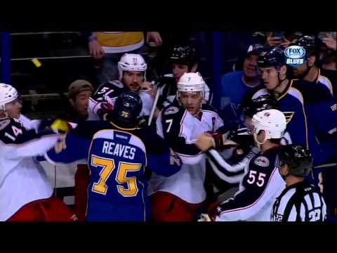 Scrum end of 1st Fedor Tyutin, Chris Stewart April 5 2013 Columbus Blue Jackets vs St. Louis Blues