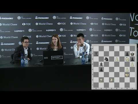 Round 9. Press conference with Caruana and Ding Liren