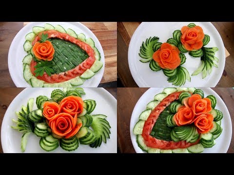Brilliant Super Salad Decoration Ideas - Cucumber & Carrot Rose Carving Garnish
