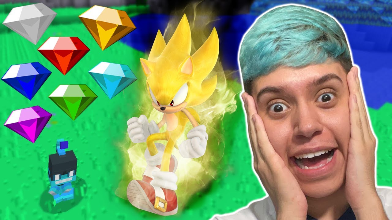 VIREI O SUPER SONIC!! CONSEGUI TODAS AS ESMERALDAS DO CAOS NO MINECRAFT!!