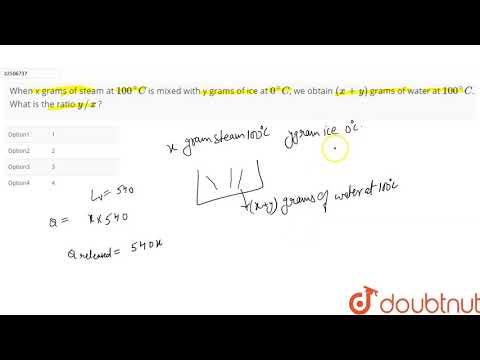 When x grams of steam at `100^(@)C` is mixed with y grams of ice at `0^(@)C`,