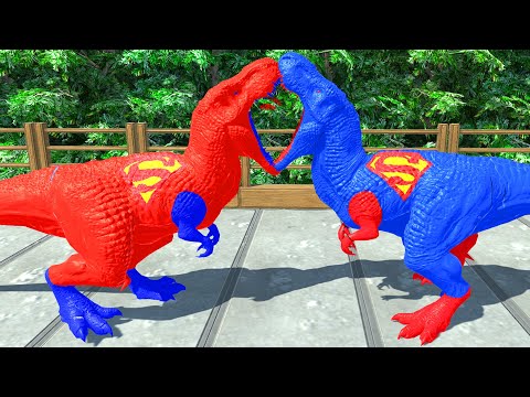 RED SUPERMAN T-REX vs SUPERMAN T-REX vs HULK GORO DEATH RUN - Animal Revolt Battle Simulator ARBS