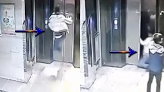 CCTV : Chinese vandal breaks both his legs falling down lift shaft after kicking door in