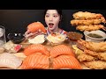 SUB Homemade Giant Salmon Sushi Mukbang Deep Fried Tiger Shrimp As Well Asmr
