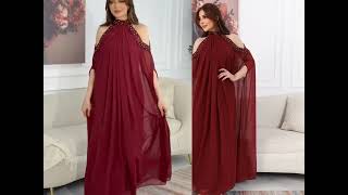 فستان سهره طويل شيفون اضافه كريب استرتش