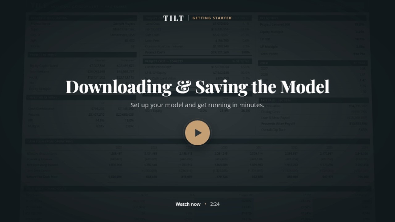 Tutorial showing how to download and save your TILT financial model