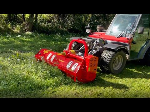 Levante 220cm flail mower with hammer blades front-mounted on AEBI TT270 tractor