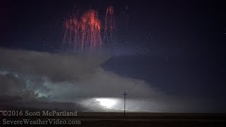 VIVID RED SPRITE BURST - Supercell Lightning Storm 5/16/2016