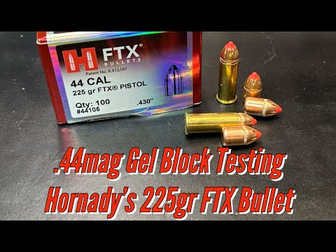 .44mag Hornady 225 FTX Bullet, Ballistic Gel Block Testing with 4 Barrel Lengths. .44mag