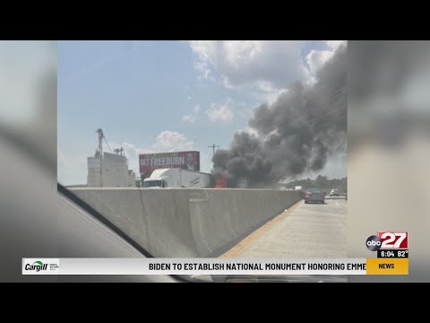 Tractor-trailer fire causing traffic jam on Route 581 in Cumberland County