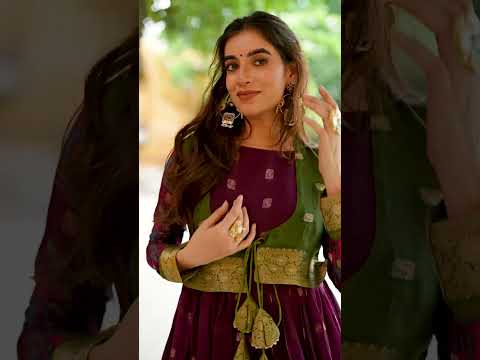 Wine Kalamkari Printed Poly Cotton Gown with Zari Weaving Koti Set