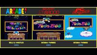 Title Screen (Arcade vs. X68 vs. PC Engine) タイトル画面 | Detana!! TwinBee (Bells & Whistles) 出たな!! ツインビー