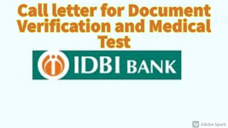 Call letter for Document Verification and medical test #idbi #executive