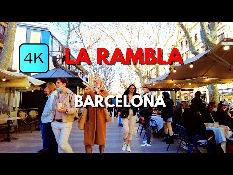 [4k] Esta é a rua mais famosa de Barcelona, ​​​​La Rambla.