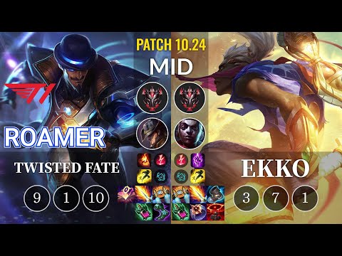 T1 Roamer Twisted Fate vs Ekko Mid - KR Patch 10.24
