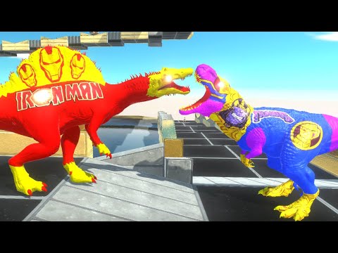 IRON MAN SPINOSAURUS vs THANOS SPACE DEATH CLIMB - Animal Revolt Battle Simulator