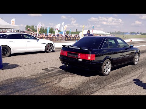 2012 Jaguar XJL 5.0 vs Audi 90 Quattro B3 2.2t 20v 1/4 mile drag race