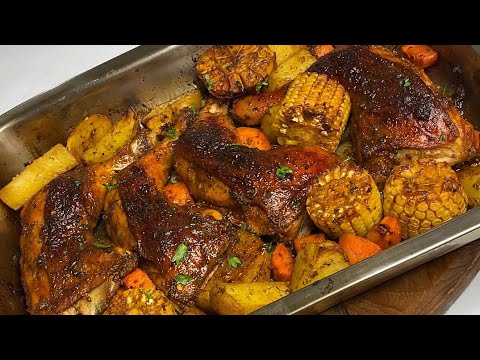 One Pan Roasted Chicken & Potatoes. Oven Baked Chicken, Moist & Flavorful!