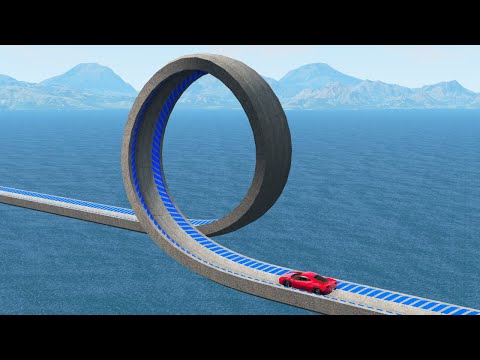 Big Mistakes on Bridges Cars Vs Impossible Loop Bridge Crossing Deep Water - BeamNG.Drive