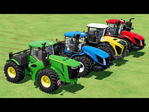 JOHN DEERE vs NEW HOLLAND vs CLAAS vs JCB COLORED TRACTORS PARKOUR - Farming Simulator 22