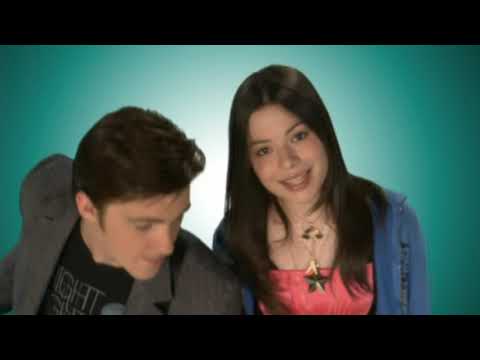 Montage from the iCarly theme video: webcam frames popping over a neon backdrop