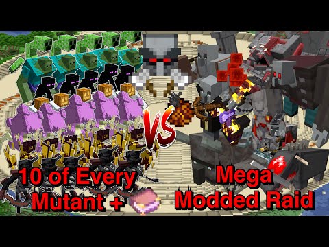 100 Hundred Plus - Minecraft |Mobs Battle| Your Requests| 10 of Every Mutant + Enchantment VS Mega Modded Raid
