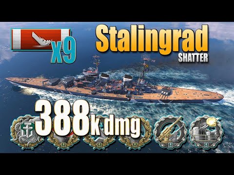 Cruiser Stalingrad, 388k damage, 9 ships destroyed - World of Warships