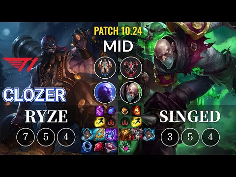 T1 Clozer Ryze vs Singed Mid - KR Patch 10.24