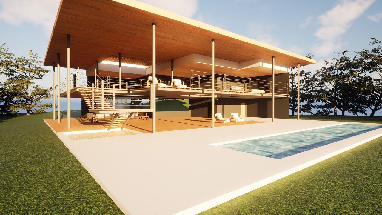 Modern Open House in Forest 3D Scene 3D Model