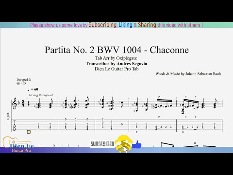 For Classical Guitar with TABs - Bach - Partita No.2 BWV 1004 - Chaconne (Baroque Music)