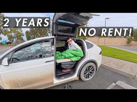 He Pays No Rent Living In His Tesla Model X! (Full Tour)