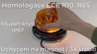 LED maják, 12-24V, 12x1W oranžový, magnet, ECE R65