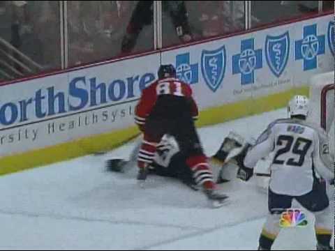 NHL 2010 Playoffs - Marian Hossa's Hit On Dan Hamhuis (April 24 2010)