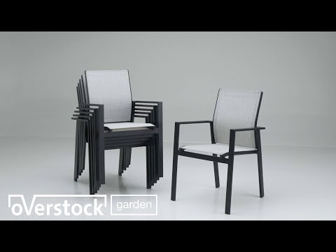 Ensemble de jardin Ellara en aluminium noir avec plateau de table en céramique pleine avec 8 chaises de jardin empilables Bahia