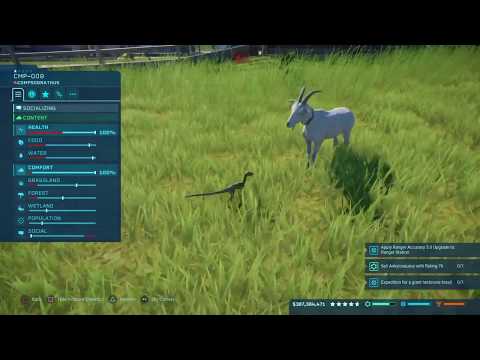 Jurassic World Evolution Random Moment: Compy socializing with a Goat?