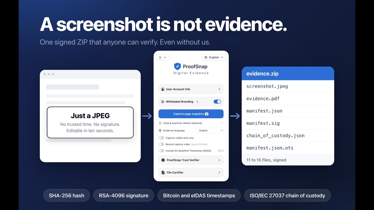 Demo ProofSnap - Buat bukti terverifikasi dengan screenshot dan blockchain
