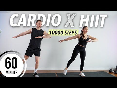 1 Hour Cardio HIIT Workout at home - 10000 steps for Fat Burn (No equipment)