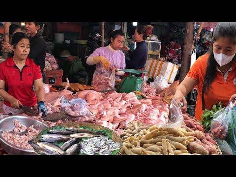 Cambodian Market Scene Compilation For Local People   Various Kinds Of Cheap Fishes For Sales