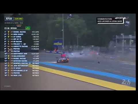 Lemans 2023, Porsche GTE MASSIVE crash at Indianapolis corner