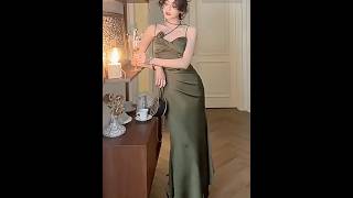closetaine - Spaghetti Strap Scoop Neck Plain Mermaid Dress Evening Gown