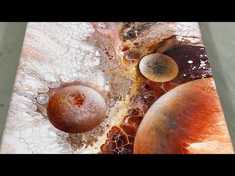 Acrylic Pouring with Stunning Lacing, Pearl Cells & Hand-Painted Galaxy Spheres. Pouring Fluid Art