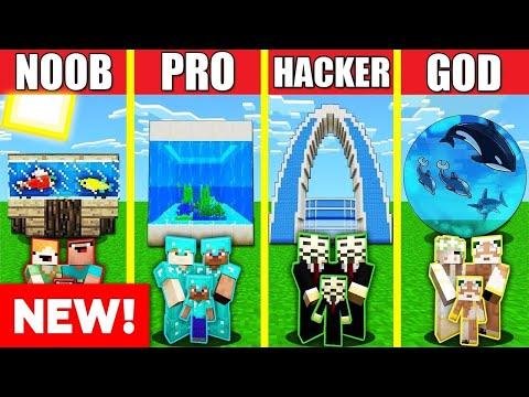 Noob Builder - Minecraft - AQUARIUM HOUSE BUILD CHALLENGE - Minecraft Battle: NOOB vs PRO vs HACKER vs GOD Animation OCEANARIUM