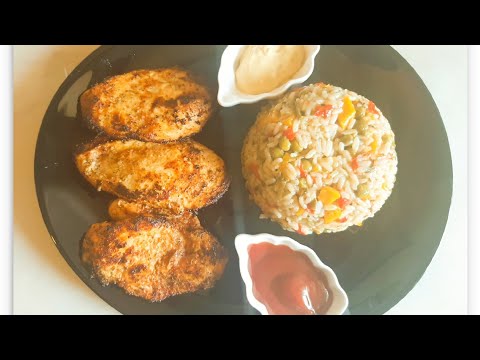 ricetta preparata in 10 minuti con petto di pollo in fette e riso con  verdura 😋😋